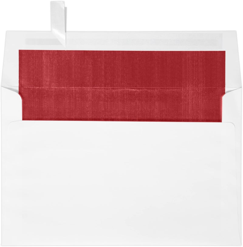 LUXPaper A9 Foil Lined Invitation Envelopes | Peel & Press | 5 3/4" x 8 3/4" | White w/Red LUX Lining | 60lb. Text | 50 Qty - Image 1